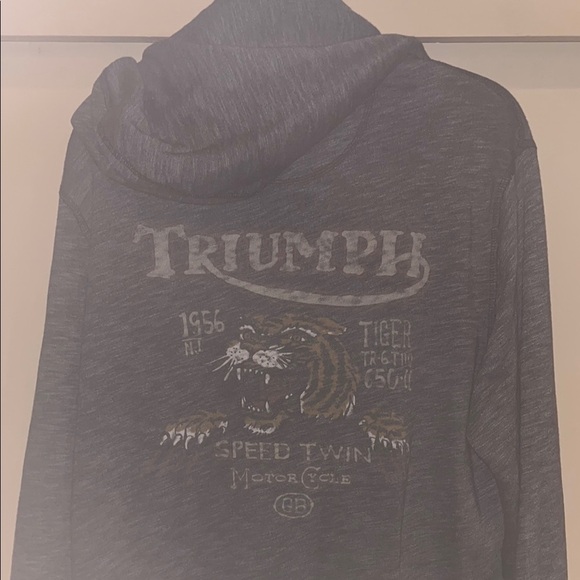 Triumph Gray Hoodie with large design on back, zip up size large - Picture 7 of 10